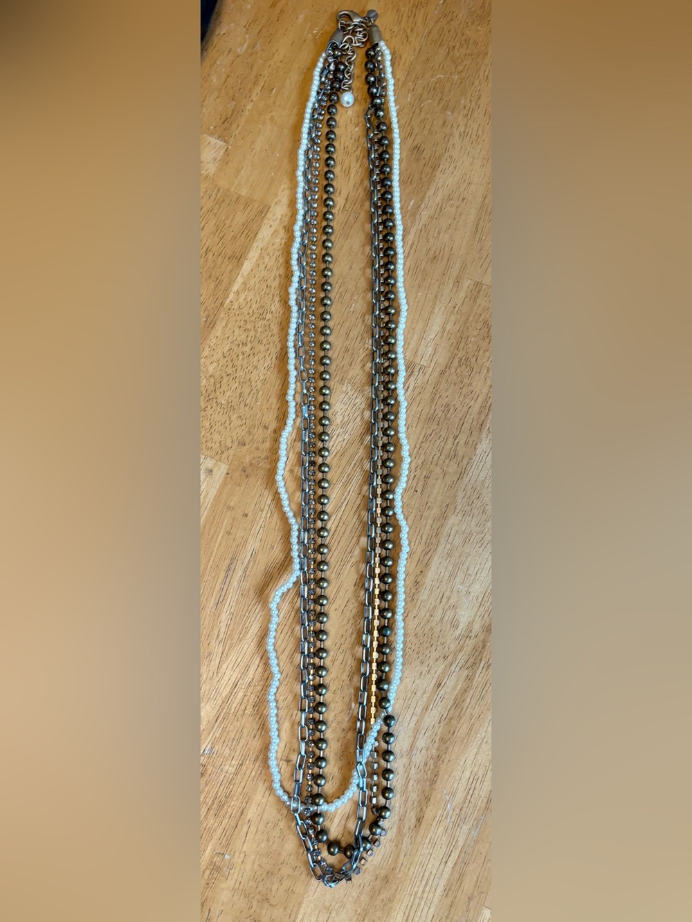 Chico’s Multi-Strand Gold and White Beaded Women's Necklace
